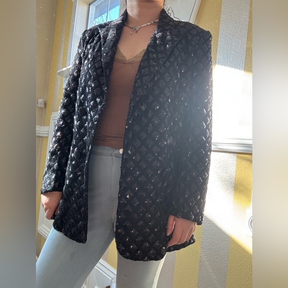 New Chic Black Sequins Women's Blazer - Picture 2 of 7